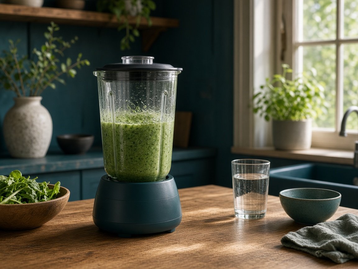 Grön smoothie i ett behandlingshems kök